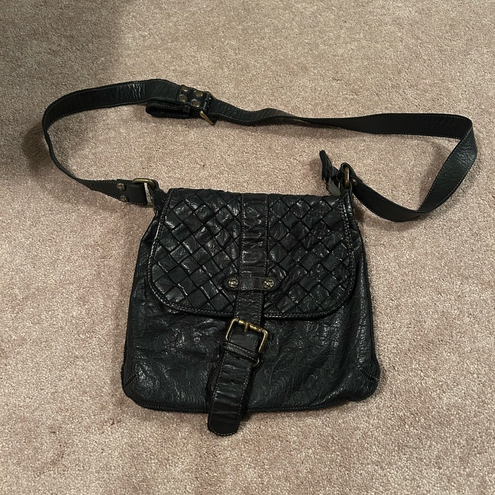 Black Woven Leather Crossbody Bag